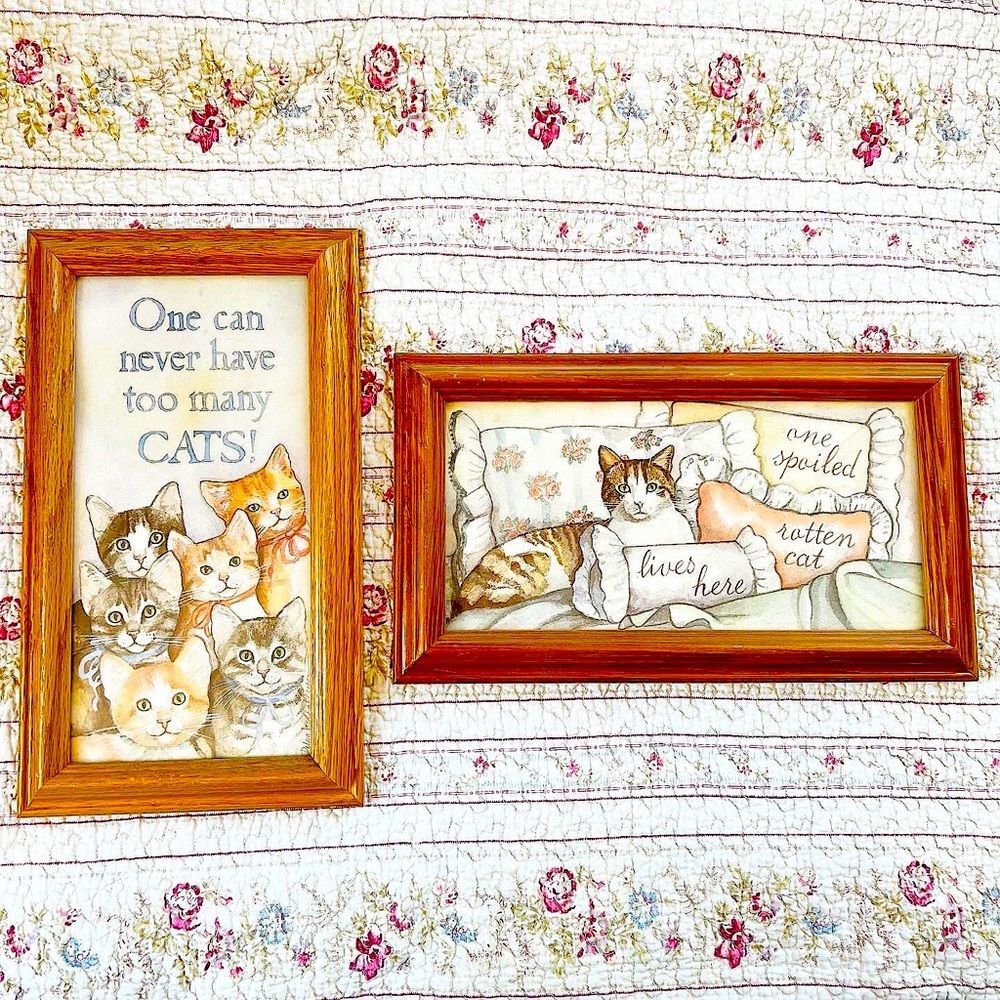 SIGNED KITTY CATS 80’s 80s Vintage Framed Wall Art Hanging Picture Print Prints